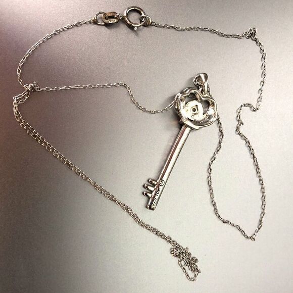 Bridge Diamond  Key Pendant Necklace, 18” - Picture 7 of 10